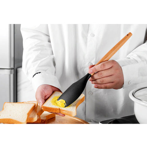 Espátula De Silicone Preto Com Cabo De Bambu Utensílio De Cozinha Espátula Reta Yoi Espátula De Silicone Preto Com Cabo De Bambu Utensílio De Cozinha Espátula Reta Yoi