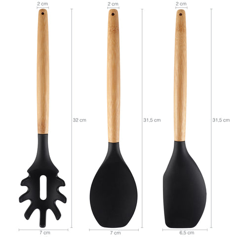 Jogo 5 Talheres De Silicone Com Cabos Em Bambu Concha Espátula Colher Pegador De Massa E Pincel Yoi Jogo 5 Talheres De Silicone Com Cabos Em Bambu Concha Espátula Colher Pegador De Massa E Pincel Yoi