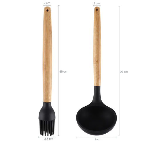 Conjunto 8 Talheres De Silicone Preto Com Cabo De Bambu Jogo De Utensílios Cozinha Yoi Conjunto 8 Talheres De Silicone Preto Com Cabo De Bambu Jogo De Utensílios Cozinha Yoi