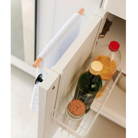 Suporte Organizador Para Porta De Armário De Aço Carbono E Porta Pano Em Madeira Yoi Suporte Organizador Para Porta De Armário De Aço Carbono E Porta Pano Em Madeira Yoi