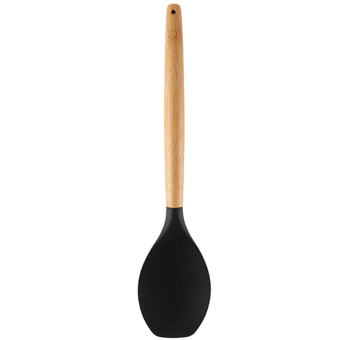 Colher De Silicone Preto Com Cabo De Bambu Utensílio De Cozinha Colher De Arroz Yoi Colher De Silicone Preto Com Cabo De Bambu Utensílio De Cozinha Colher De Arroz Yoi