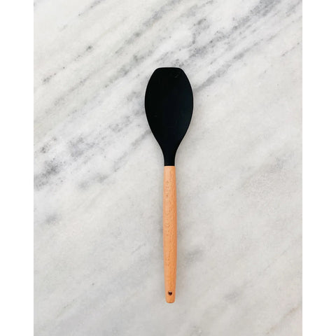 Colher De Silicone Preto Com Cabo De Bambu Utensílio De Cozinha Colher De Arroz Yoi Colher De Silicone Preto Com Cabo De Bambu Utensílio De Cozinha Colher De Arroz Yoi