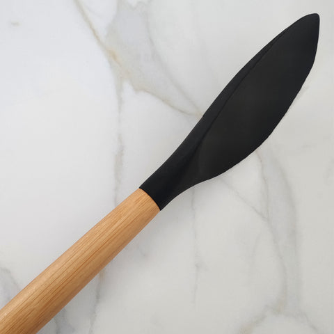 Colher De Silicone Preto Com Cabo De Bambu Utensílio De Cozinha Colher De Arroz Yoi Colher De Silicone Preto Com Cabo De Bambu Utensílio De Cozinha Colher De Arroz Yoi