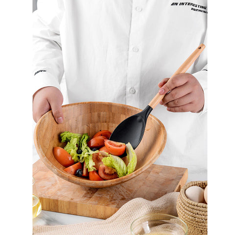 Colher De Silicone Preto Com Cabo De Bambu Utensílio De Cozinha Colher De Arroz Yoi Colher De Silicone Preto Com Cabo De Bambu Utensílio De Cozinha Colher De Arroz Yoi