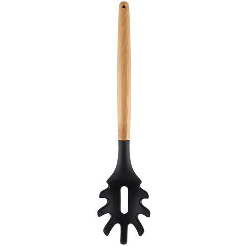 Pegador De Massa De Silicone Preto Com Cabo De Bambu Utensílio De Cozinha Pegador Concha Yoi Pegador De Massa De Silicone Preto Com Cabo De Bambu Utensílio De Cozinha Pegador Concha Yoi