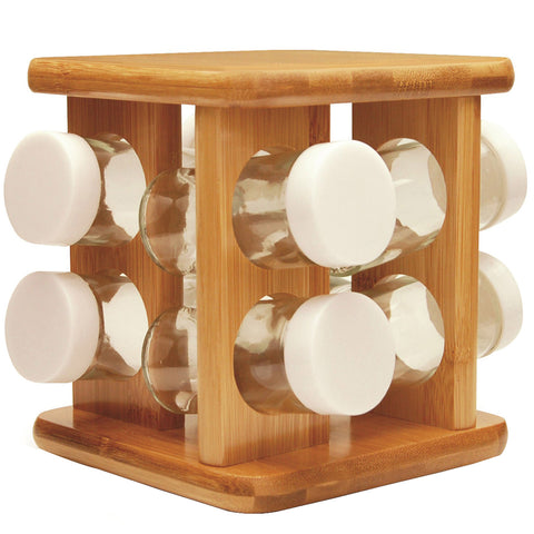 Suporte Porta Temperos 8 Condimentos Giratório Bambu Vidro Yoi Suporte Porta Temperos 8 Condimentos Giratório Bambu Vidro Yoi