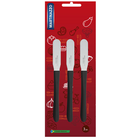 Conjunto De Espátulas Para Manteiga Patê 3 Peças Espátulas De Inox Com Cabos Pretos Conjunto De Espátulas Para Manteiga Patê 3 Peças Espátulas De Inox Com Cabos Pretos