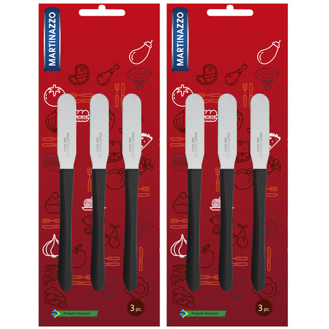 Kit 6 Espátulas Para Manteiga Patê Geleia 17,5cm Espátulas De Inox Com Cabos Pretos Kit 6 Espátulas Para Manteiga Patê Geleia 17,5cm Espátulas De Inox Com Cabos Pretos