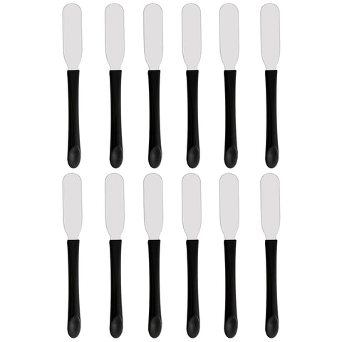 Jogo De Espátulas Para Manteiga Patê 12 Peças Espátulas De Inox 17,5cm Cabos Pretos Jogo De Espátulas Para Manteiga Patê 12 Peças Espátulas De Inox 17,5cm Cabos Pretos