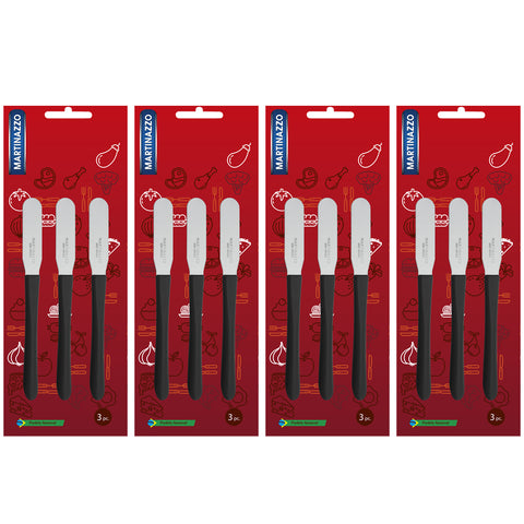 Jogo De Espátulas Para Manteiga Patê 12 Peças Espátulas De Inox 17,5cm Cabos Pretos Jogo De Espátulas Para Manteiga Patê 12 Peças Espátulas De Inox 17,5cm Cabos Pretos