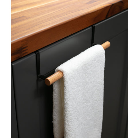 Suporte Organizador Para Porta De Armário De Aço Carbono Preto E Porta Pano Em Madeira Yoi Suporte Organizador Para Porta De Armário De Aço Carbono Preto E Porta Pano Em Madeira Yoi