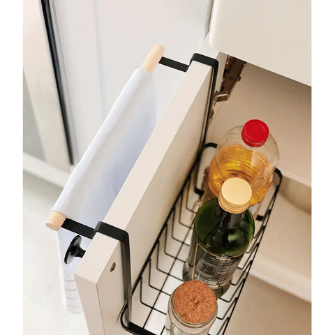 Suporte Organizador Para Porta De Armário De Aço Carbono Preto E Porta Pano Em Madeira Yoi Suporte Organizador Para Porta De Armário De Aço Carbono Preto E Porta Pano Em Madeira Yoi