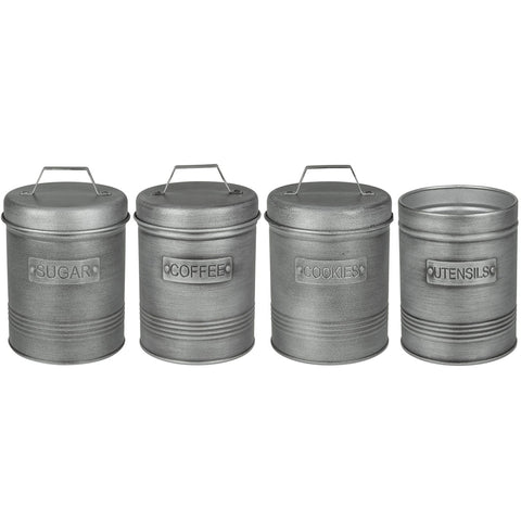 Kit 3 Latas Porta Condimentos para Açúcar Café e Biscoitos e 1 Porta Utensílios em Aço Soho Yoi Grafite Kit 3 Latas Porta Condimentos para Açúcar Café e Biscoitos e 1 Porta Utensílios em Aço Soho Yoi Grafite