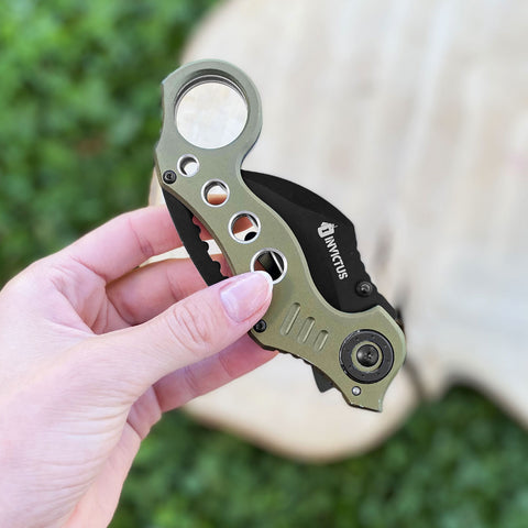 Canivete Tático Karambit Invictus Shark Aço Inox 420 Cabo de Alumínio Verde