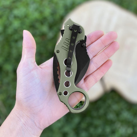 Canivete Tático Karambit Invictus Shark Aço Inox 420 Cabo de Alumínio Verde