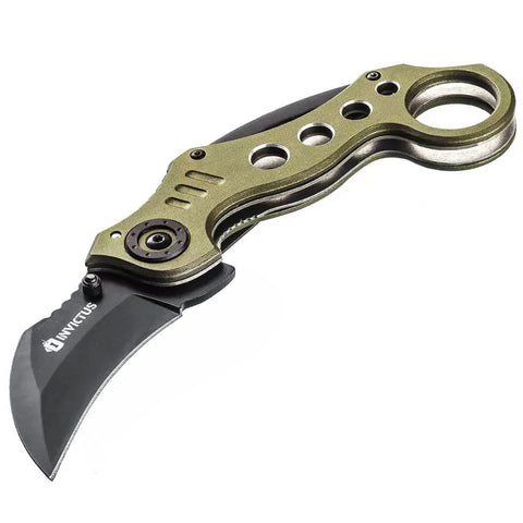 Canivete Tático Karambit Invictus Shark Aço Inox 420 Cabo de Alumínio Verde