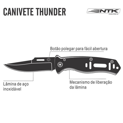 Canivete De Bolso Thunder NTK Aço Inox 420 Fosfatizado Tático Esportivo Azul