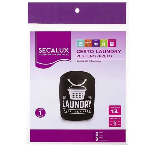 Kit 2 Sacos Organizadores Secalux 15L Cestos de Roupas Sujas com Alças para Lavanderia Preto