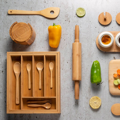 Porta Talher Bamboo Organizador Talheres para Gaveta Extensível Bambu Yoi