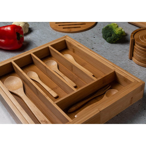 Porta Talher Bamboo Organizador Talheres para Gaveta Extensível Bambu Yoi