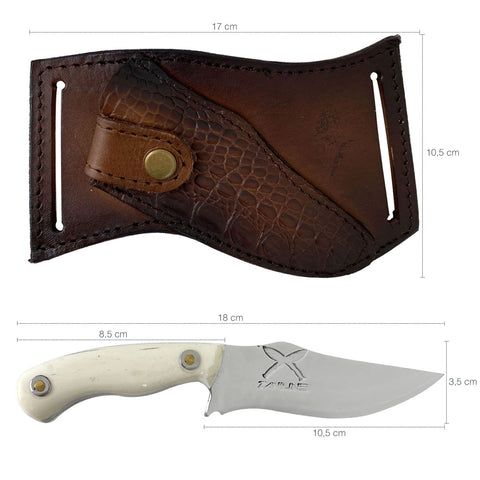 Faca Coreadeira Mini Knife 4' Lamina Aço Inox 420C Full Tang Cabo de Osso e Bainha de Couro Zanline