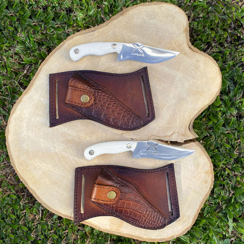 Faca Coreadeira Mini Knife 4' Lamina Aço Inox 420C Full Tang Cabo de Osso e Bainha de Couro Zanline