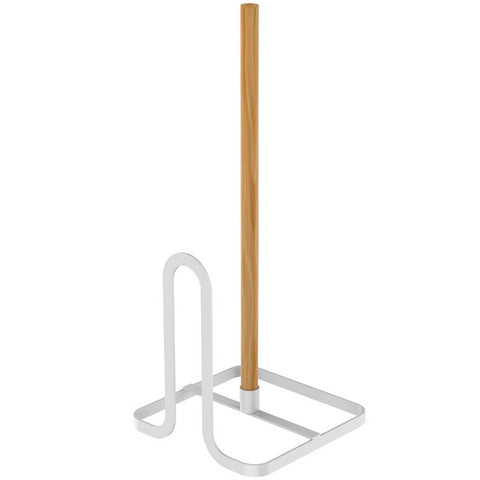 Suporte Para Papel Toalha De Aço Carbono Branco e Madeira Porta Rolo De Papel Toalha De Mesa Yoi