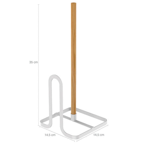 Suporte Para Papel Toalha De Aço Carbono Branco e Madeira Porta Rolo De Papel Toalha De Mesa Yoi