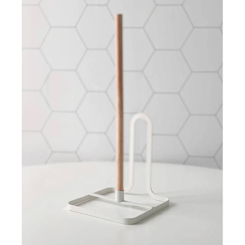Suporte Para Papel Toalha De Aço Carbono Branco e Madeira Porta Rolo De Papel Toalha De Mesa Yoi