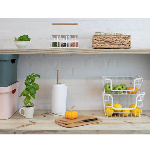 Suporte Para Papel Toalha De Aço Carbono Branco e Madeira Porta Rolo De Papel Toalha De Mesa Yoi