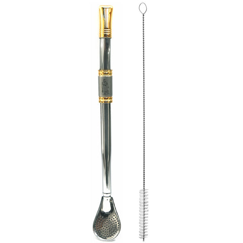 Bomba Para Mate Chimarrão ou Terere 24cm Inox Ouro 18k Pera Laçador