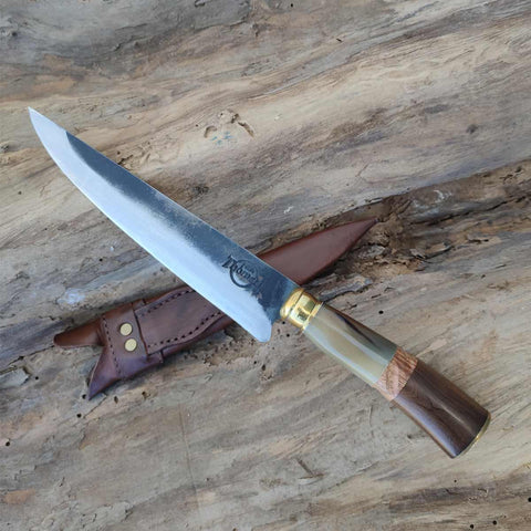 Faca Rustica Artesanal Para Churrasco de Aço Carbono 1070 Larga 8"