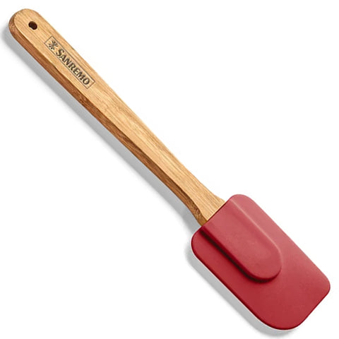 Espátula Reta Silicone e Cabo Bambu Utensílio Cozinha Vermelho