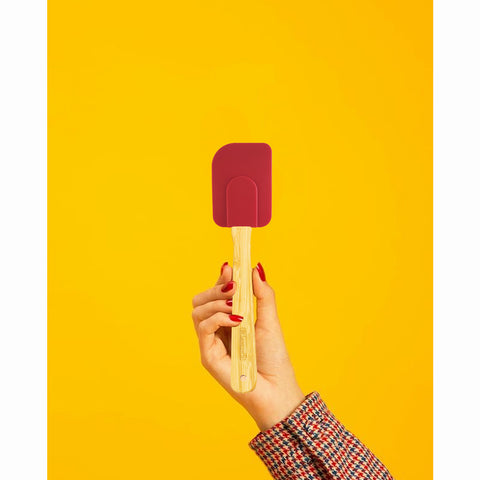 Espátula Reta Silicone e Cabo Bambu Utensílio Cozinha Vermelho