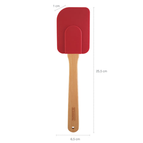 Espátula Reta Silicone e Cabo Bambu Utensílio Cozinha Vermelho