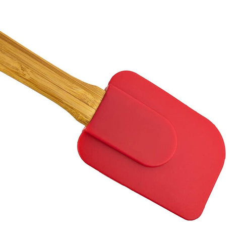 Espátula Reta Silicone e Cabo Bambu Utensílio Cozinha Vermelho