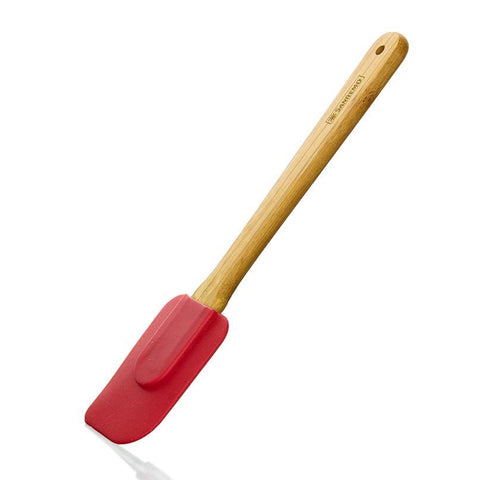 Espátula Reta Silicone e Cabo Bambu Utensílio Cozinha Vermelho