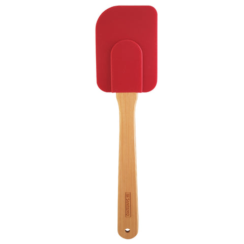 Espátula Reta Silicone e Cabo Bambu Utensílio Cozinha Vermelho
