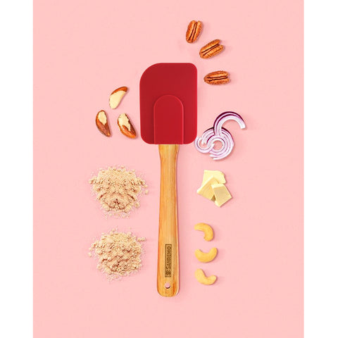 Espátula Reta Silicone e Cabo Bambu Utensílio Cozinha Vermelho
