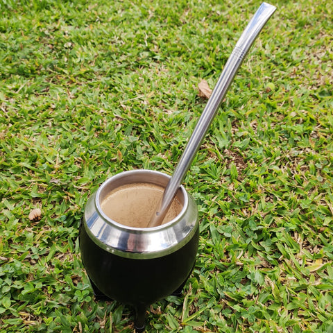 Bomba Chimarrão Achatada Cano Liso Com Rosca 23cm Aço Inox