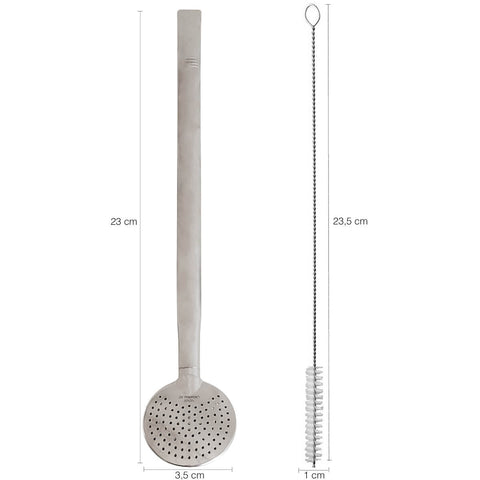 Bomba Chimarrão Achatada Cano Liso Com Rosca 23cm Aço Inox