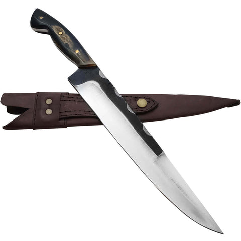 Faca Artesanal Churrasco Aço Cirúrgico Inox 420c Fulltang 10' Thomazi Brut Forge Cabo de Chifre