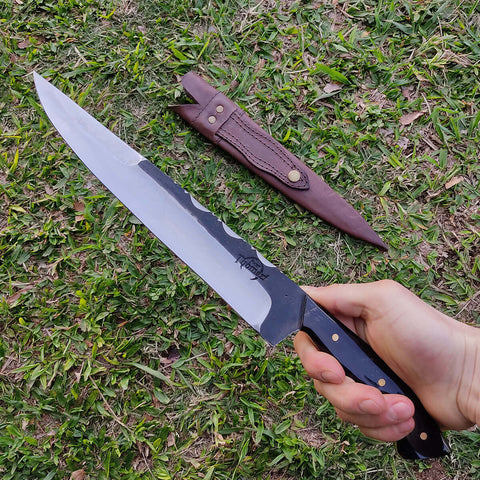 Faca Artesanal Churrasco Aço Cirúrgico Inox 420c Fulltang 10' Thomazi Brut Forge Cabo de Chifre