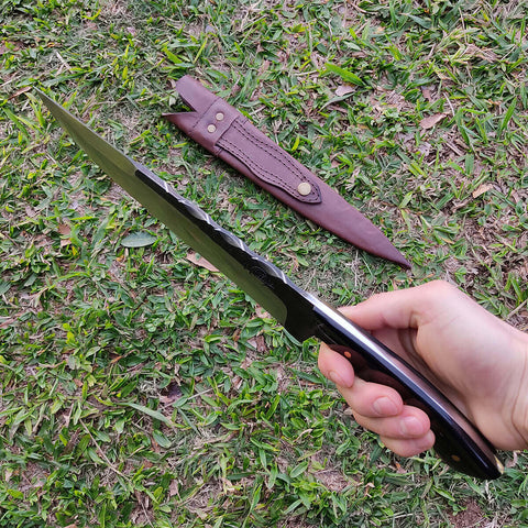 Faca Artesanal Churrasco Aço Cirúrgico Inox 420c Fulltang 10' Thomazi Brut Forge Cabo de Chifre