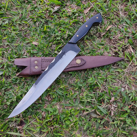 Faca Artesanal Churrasco Aço Cirúrgico Inox 420c Fulltang 10' Thomazi Brut Forge Cabo de Chifre