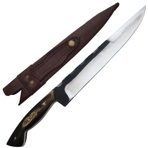 Faca Artesanal Churrasco Aço Cirúrgico Inox 420c Fulltang 10' Thomazi Brut Forge Cabo de Chifre