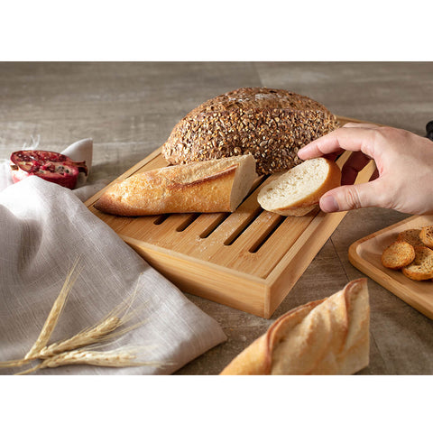 Tábua Migalheira de Bambu 37cm Tábua de Corte Para Pães e Bolos Yoi