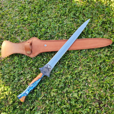 Adaga Javalizeira Punhal Monobloco Aço Inox 420C Cabo Híbrido Resina e Madeira 12' Zanline