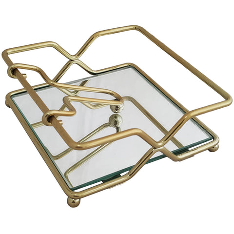 Suporte para Guardanapo de Mesa Espelhado Dourado Porta Guardanapo com Peso 14x14cm Duler