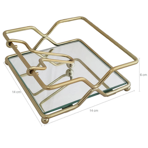 Suporte para Guardanapo de Mesa Espelhado Dourado Porta Guardanapo com Peso 14x14cm Duler